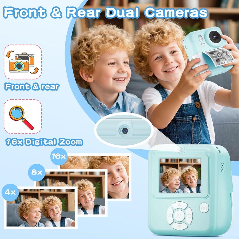 MINIBEAR Kids Camera Instant Print Color Photos, Dual-Lens Instant Print Camera for Kids, Toddler Portable Travel Digital Camera Toy for 6 7 8 Year Old Boys Girls Christmas Birthday Gifts 64GB Card - Image 3